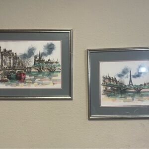 Gorgeous Set Framed Paris waterfront & Eiffel Tower Watercolors  Signed & dated